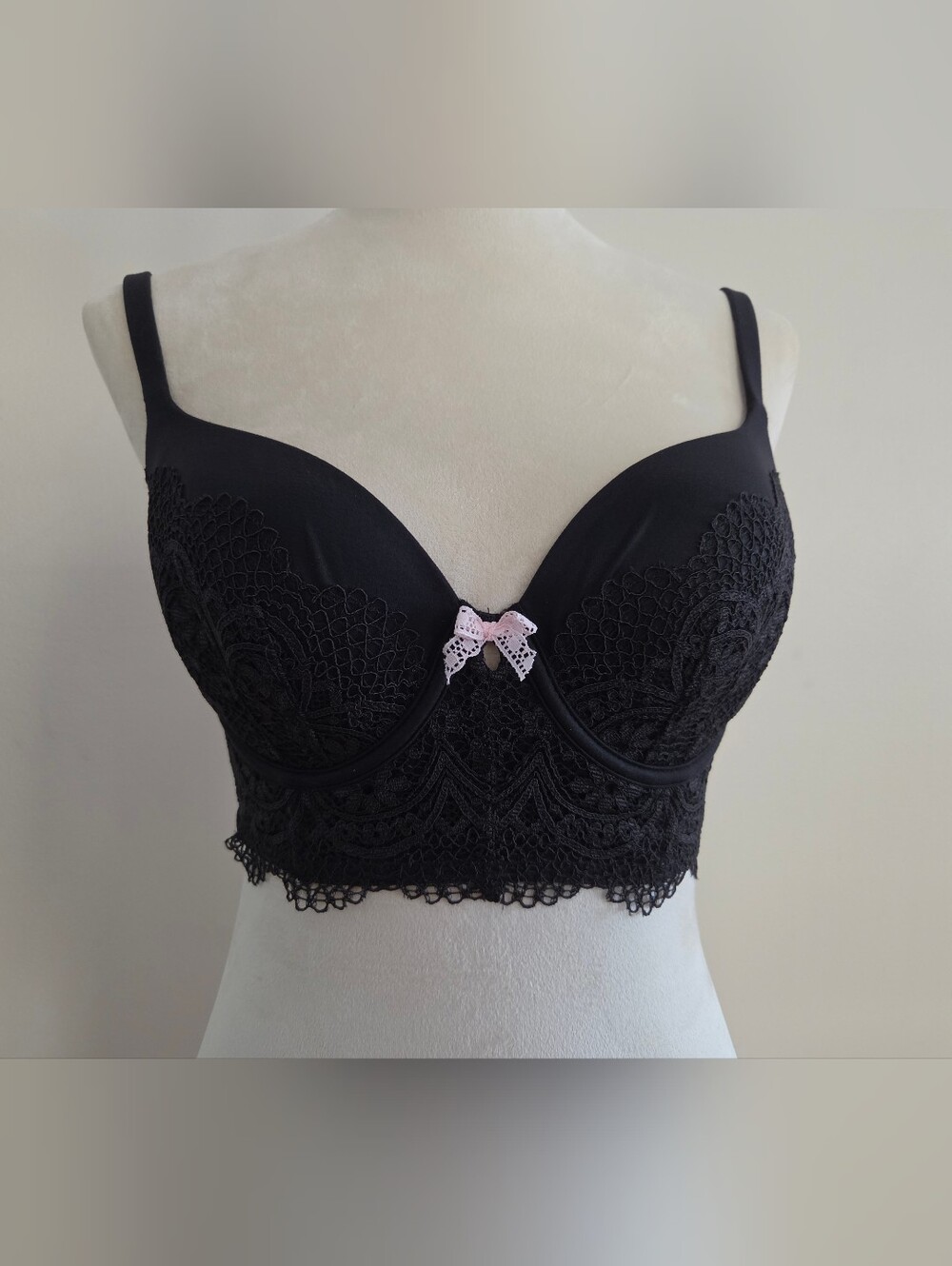 Victoria's Secret Body By Victoria Black Lace Longline Push-Up Bra with Bow